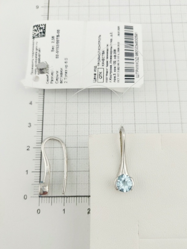 Серьги на петле женские из родированого серебра 925 пробы 02-5152/00ТБ-00
