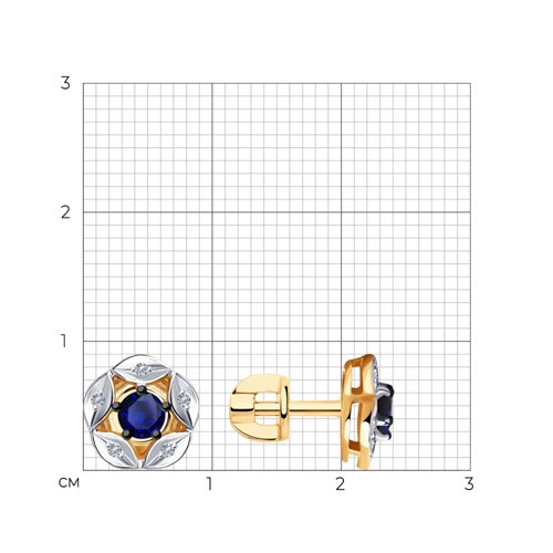 Серьги с английским замком женские из красного золота 585 пробы 51-222-00587-1 с бриллиантами и сапфирами
