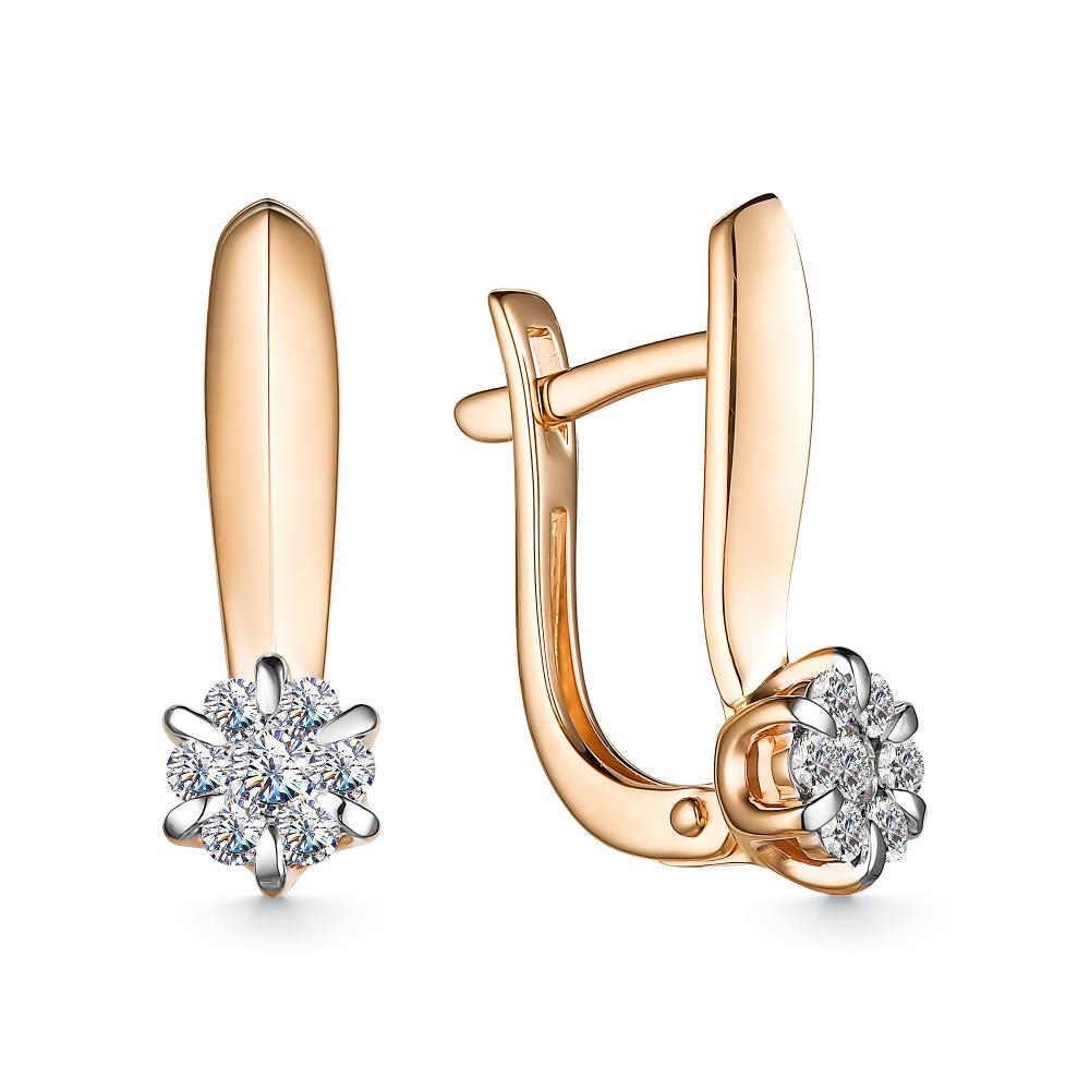 Серьги с английским замком женские из красного золота 585 пробы 25509-100 с бриллиантами