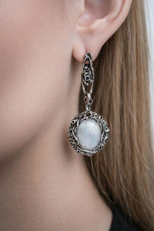 Серьги с английским замком женские из родированого серебра 925 пробы SC6380-48