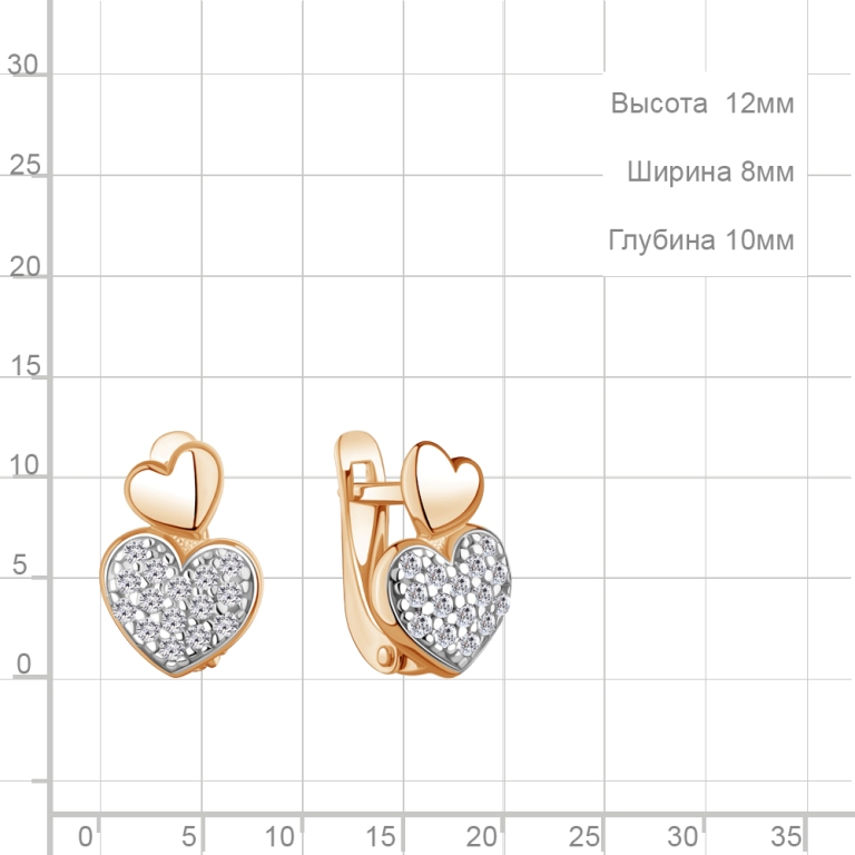 Серьги с английским замком женские из красного золота 585 пробы 400707А с фианитами