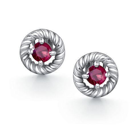 Пусеты из родированого серебра 925 пробы 02-4399/000Р-00 с рубинами