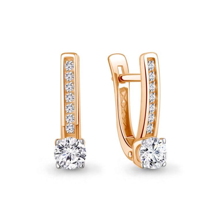 Серьги с английским замком женские из красного золота 585 пробы 400441 с фианитами