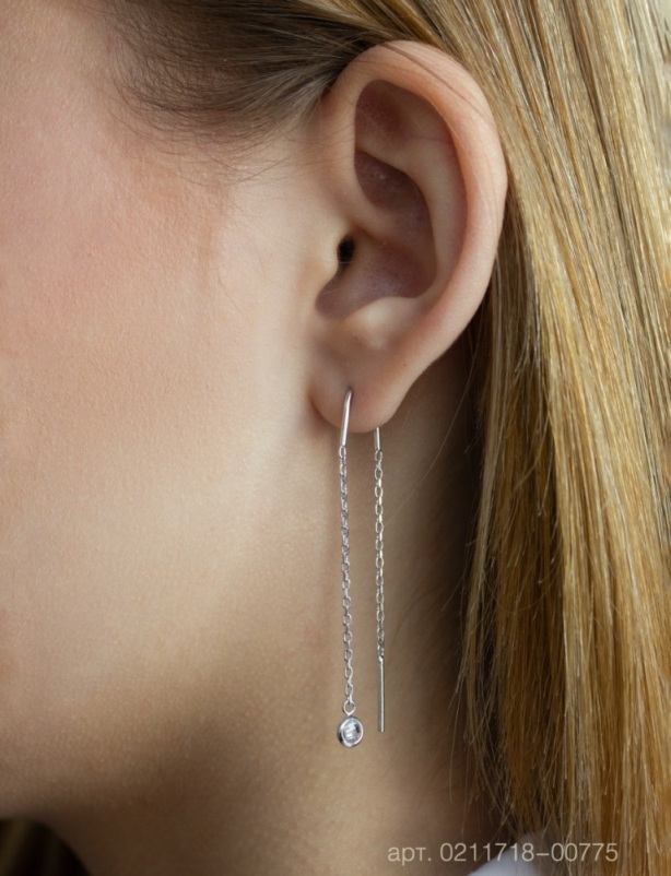 Серьги протяжки женские из родированого серебра 925 пробы 0211718-00775 с фианитами