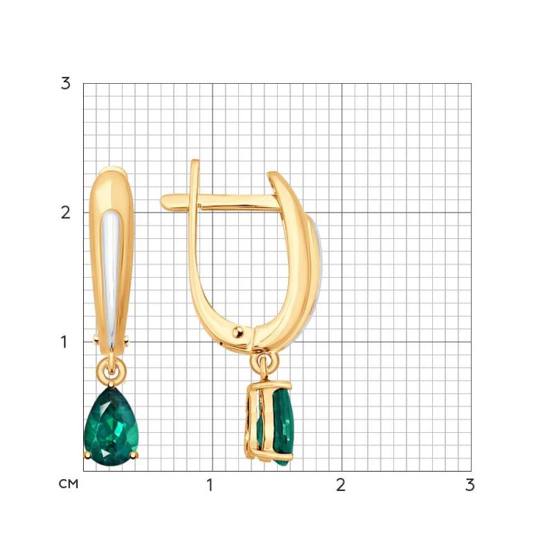 Серьги с английским замком женские из золота 585 пробы 3020414 с изумрудами