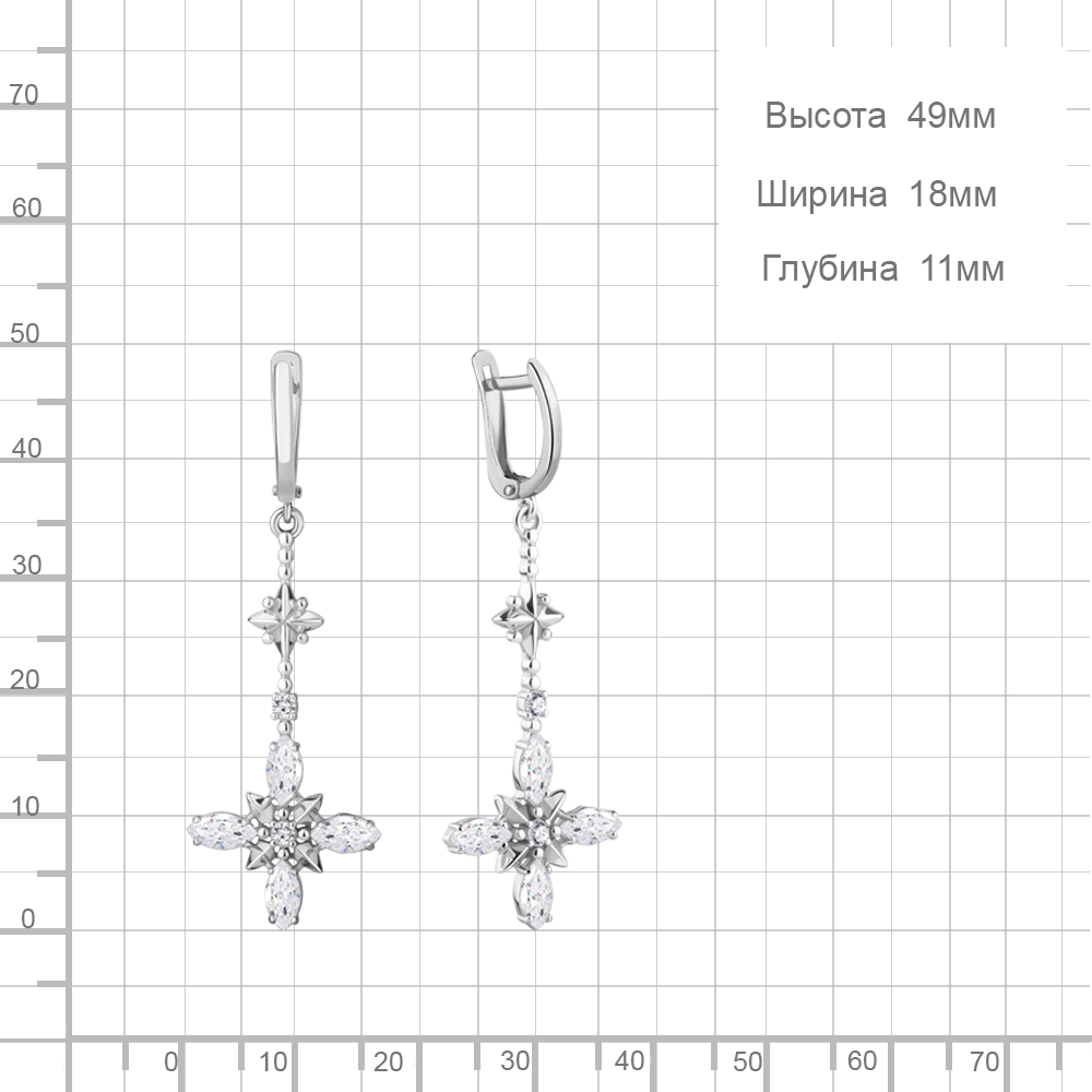 Серьги с английским замком женские из родированого серебра 925 пробы 49074А