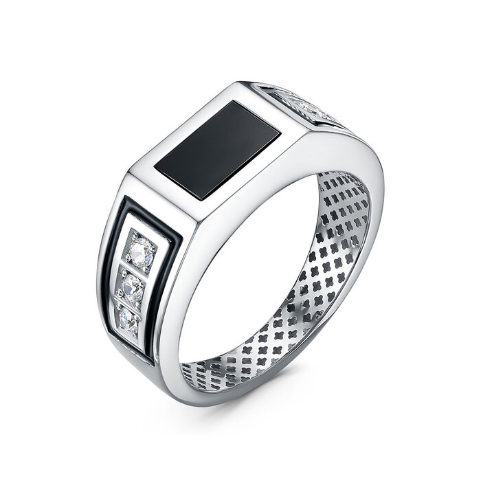 Печатка из родированого серебра 925 пробы с040009