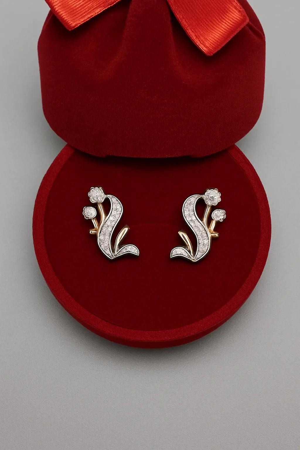 Серьги с английским замком женские из золота 585 пробы С1202091 с бриллиантами