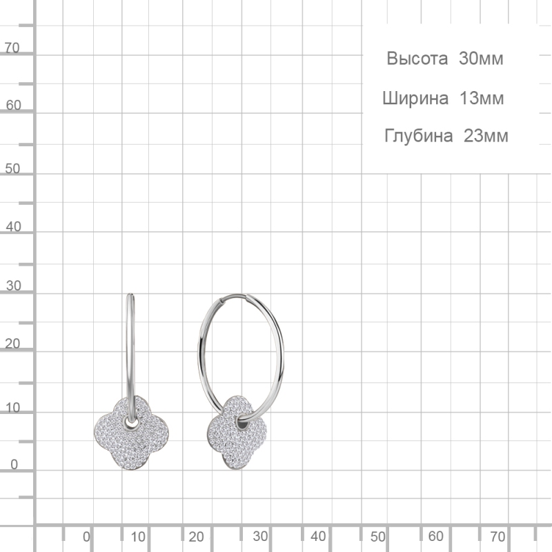 Серьги конго женские из родированного серебра 925 пробы 49572