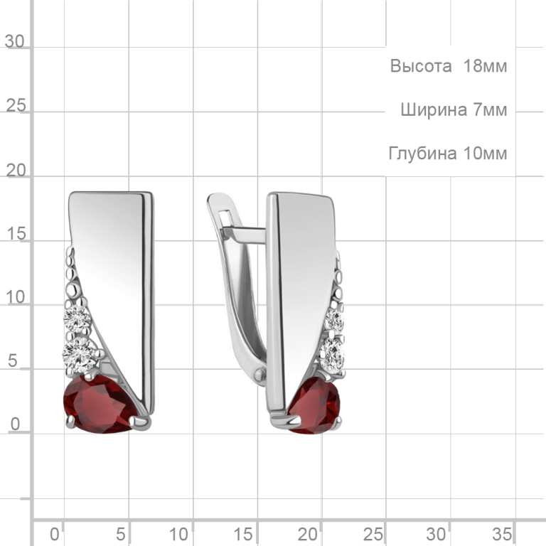 Серьги женские из родированного серебра 925 пробы 4790403А с гранатами и фианитами