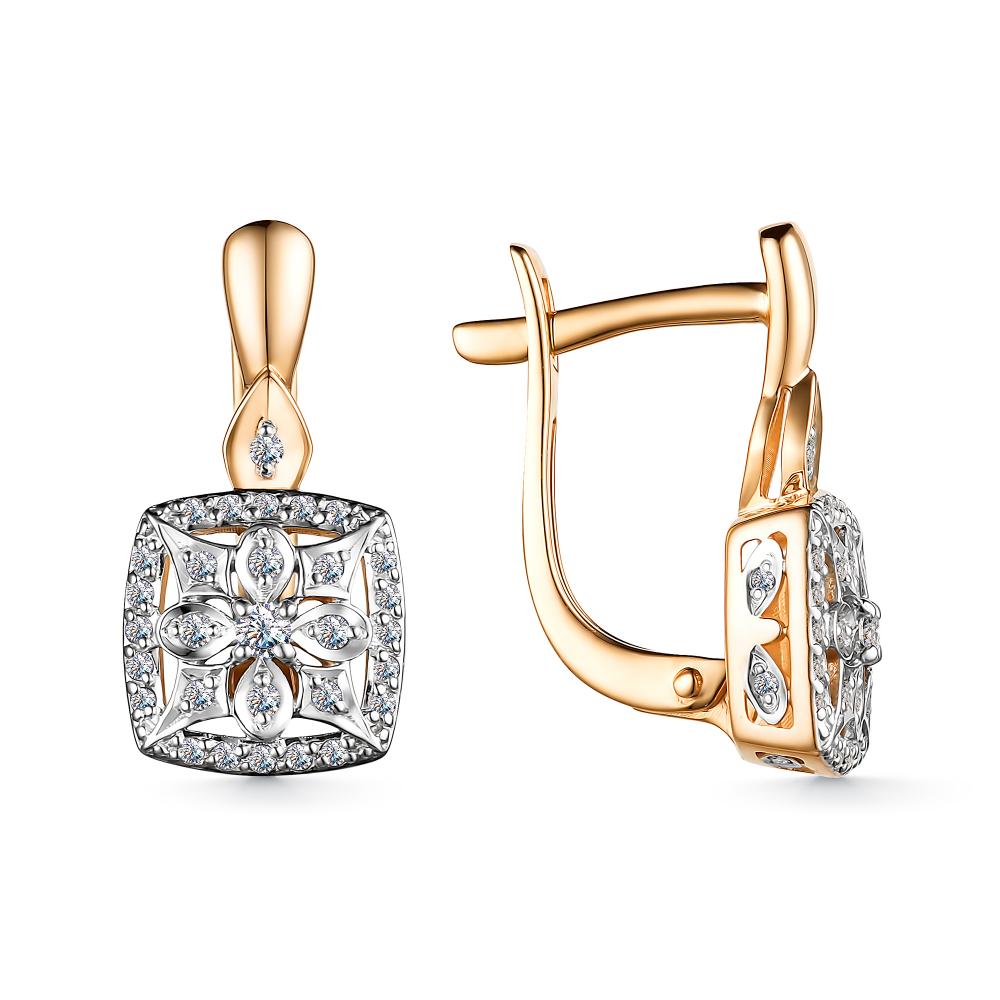 Серьги с английским замком женские из красного золота 585 пробы 25088-100 с бриллиантами