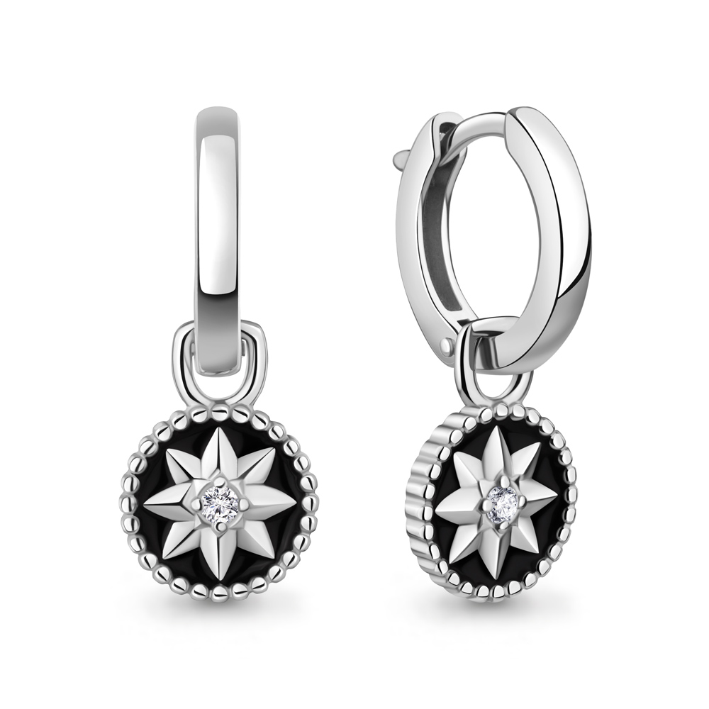 Серьги конго женские из родированного серебра 925 пробы 401033А