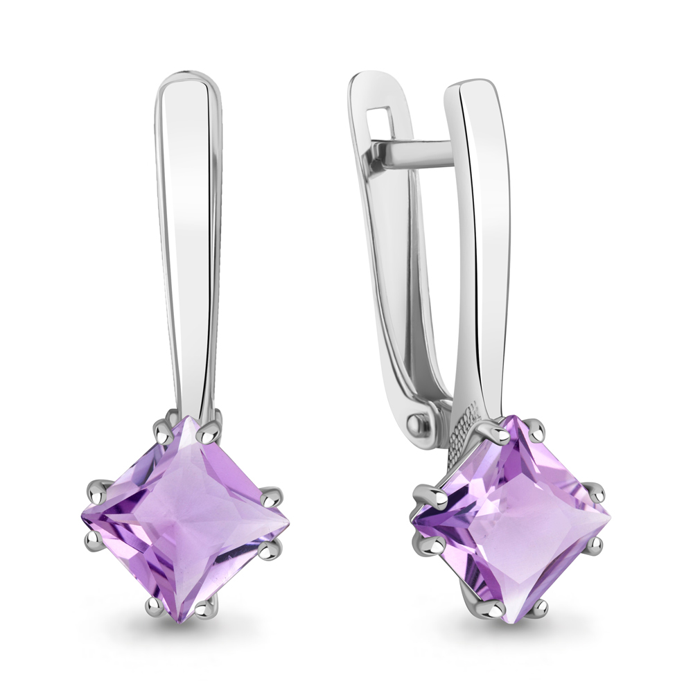 Серьги женские из родированного серебра 925 пробы 45021304 с аметистами