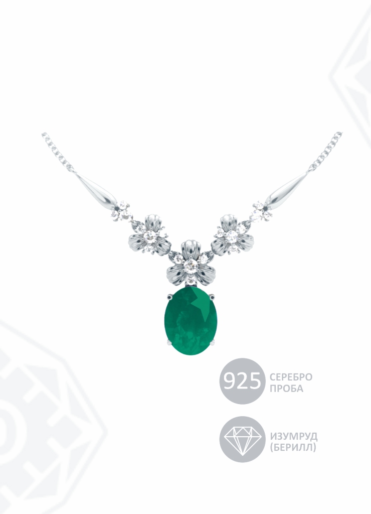 Колье из серебра KLC0003  Зеленый
