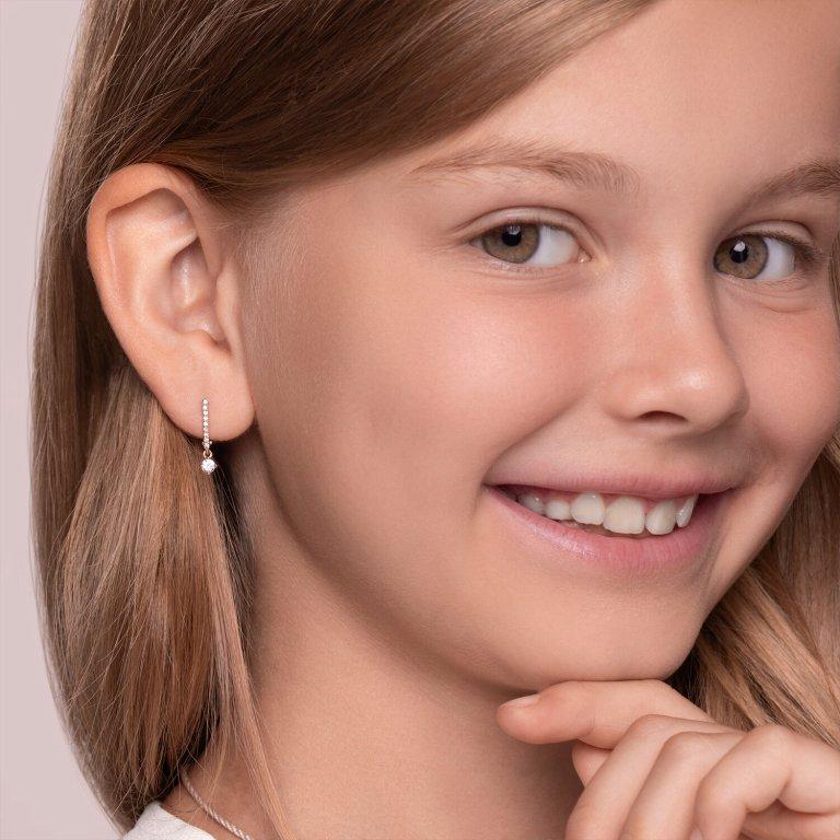 Серьги с английским замком детские из красного золота 585 пробы 027477