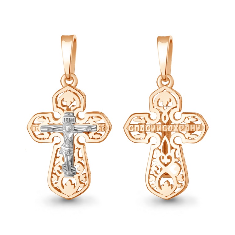 Крест из красного золота 585 пробы 14932