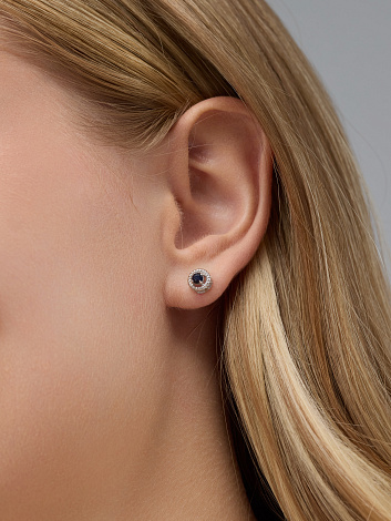 Пусеты из родированого серебра 925 пробы 02-4399/000С-00 с сапфирами