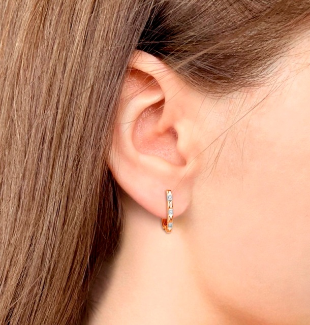 Серьги с английским замком женские из красного золота 585 пробы 400879 с фианитами