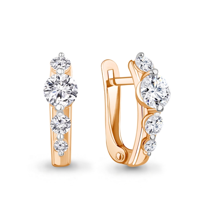 Серьги с английским замком женские из красного золота 585 пробы 400664 с фианитом