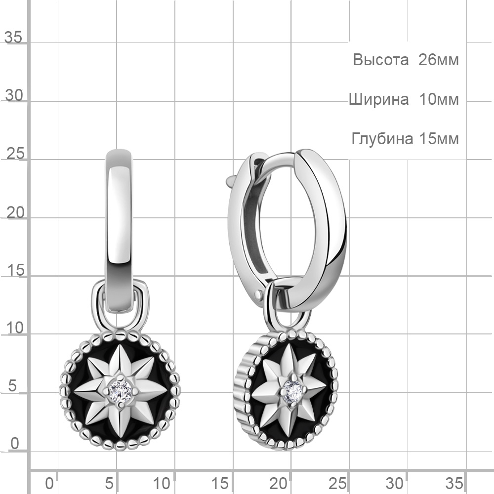 Серьги конго женские из родированного серебра 925 пробы 401033А