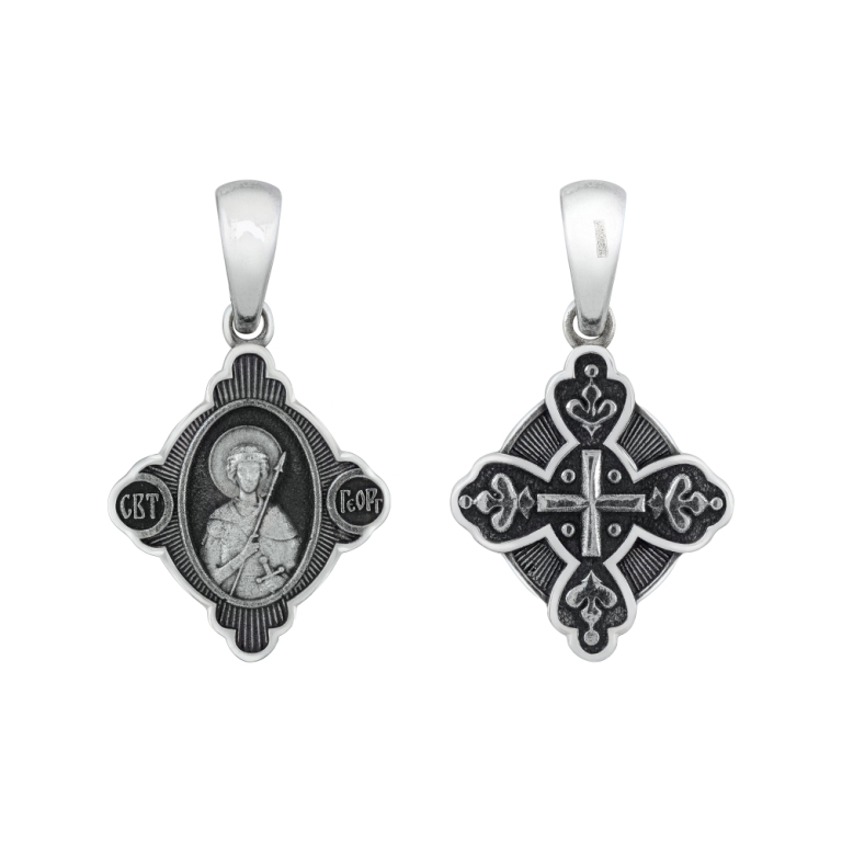 Икона Святого Георгия Победаносеца из родированого серебра 925 пробы НП22-3063