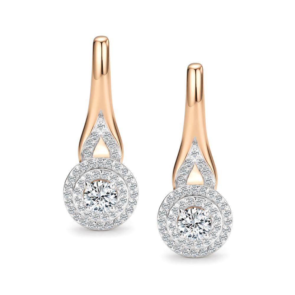 Серьги с английским замком женские из красного золота 585 пробы 27351-100 с бриллиантами