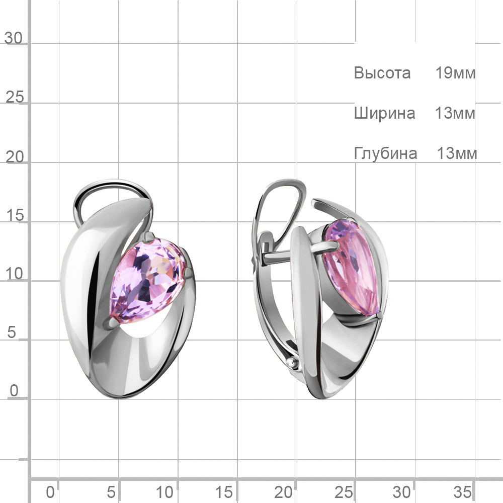 Серьги женские из родированного серебра 925 пробы 4490104 с аметистами