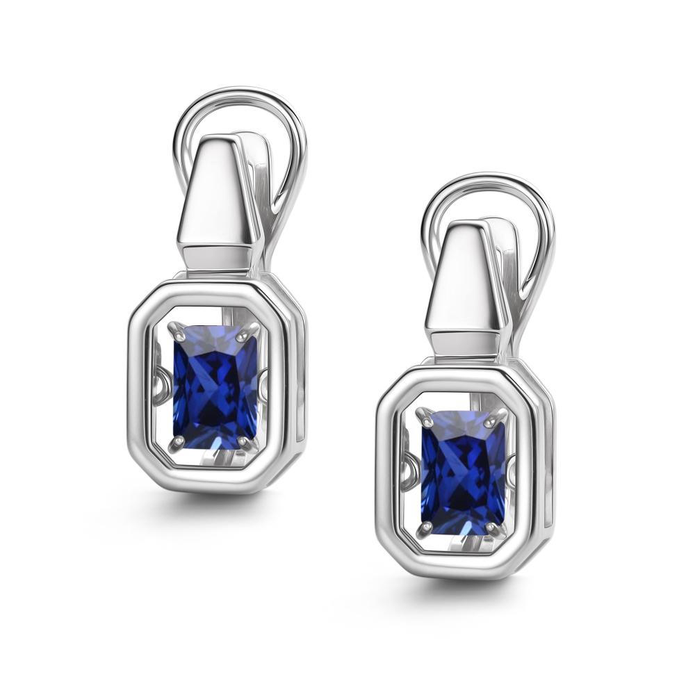Серьги с английским замком женские из родированого серебра 925 пробы 02-4220/0ГТС-00 с сапфирами