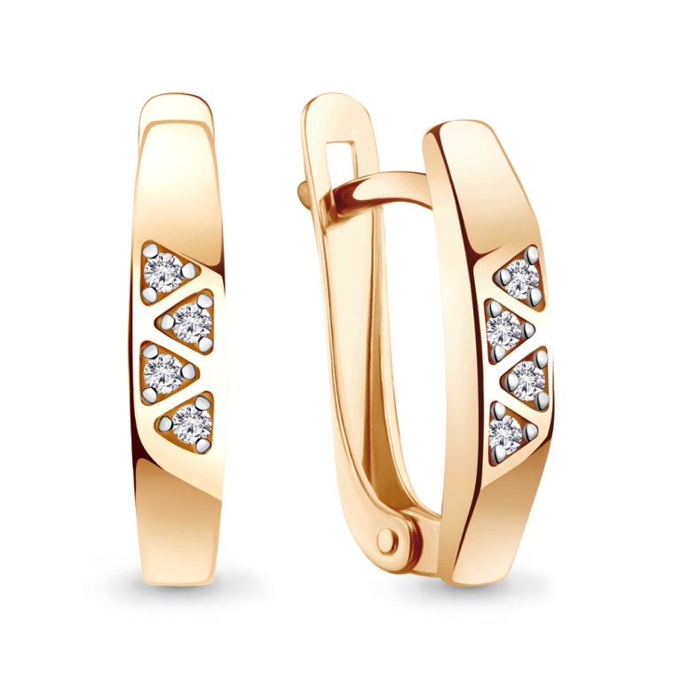 Серьги с английским замком женские из красного золота 585 пробы 400954А с фианитом