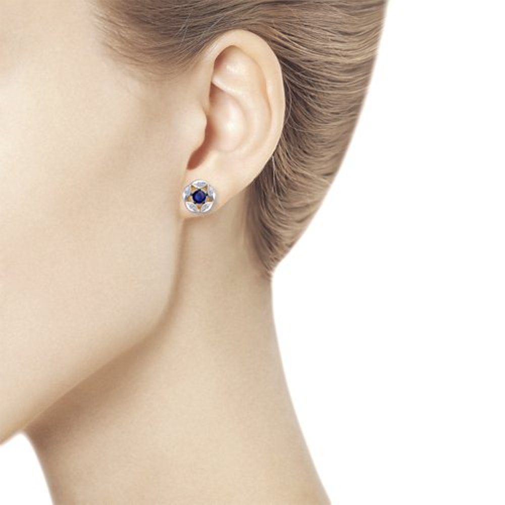 Серьги с английским замком женские из красного золота 585 пробы 51-222-00587-1 с бриллиантами и сапфирами