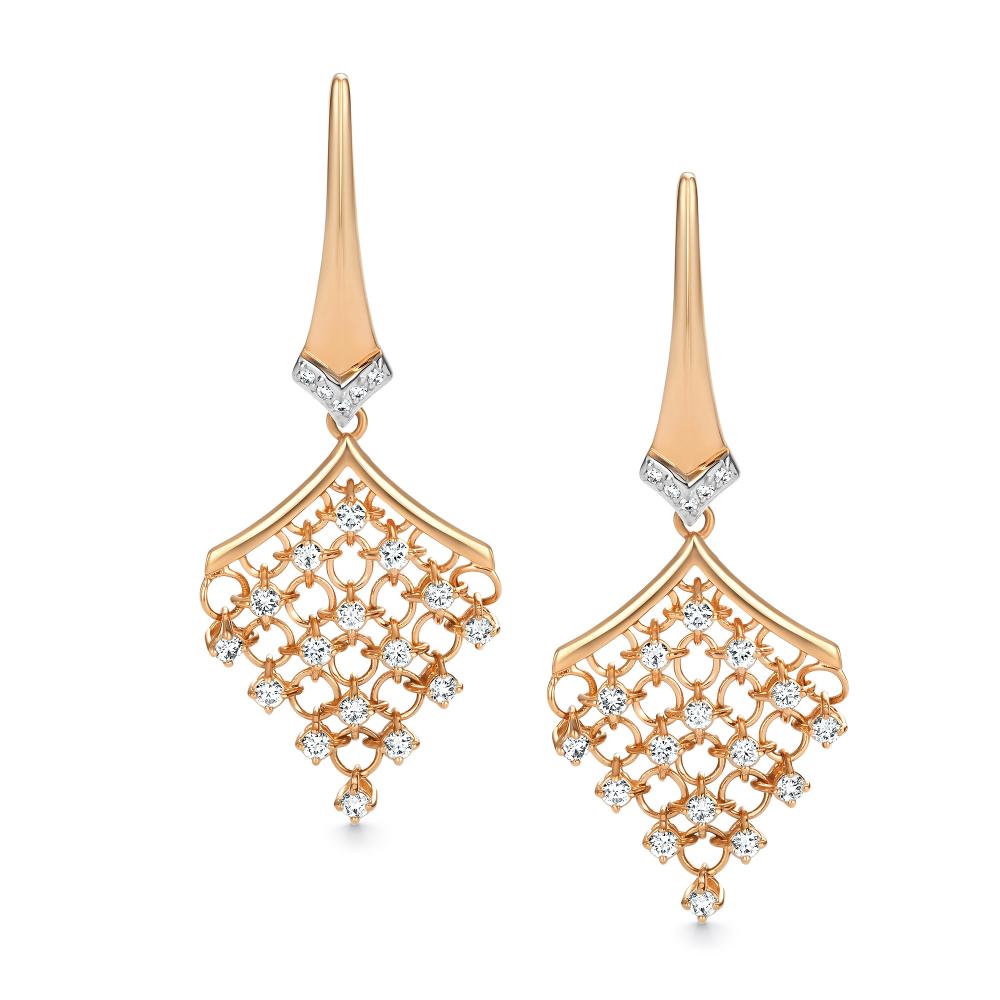 Серьги с английским замком женские из красного золота 585 пробы 26628-100 с бриллиантами