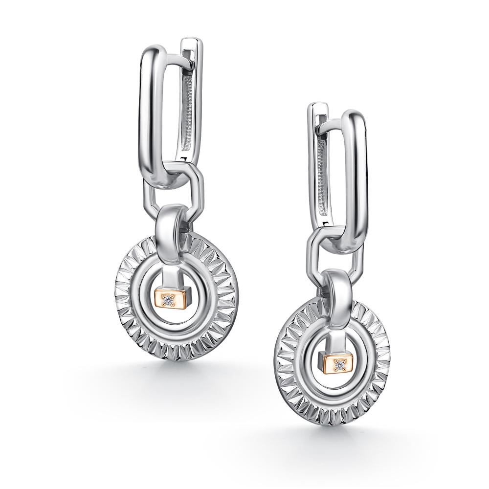 Серьги с английским замком женские из родированого серебра 925 пробы 02-5249/000Б-00 и бриллиантами