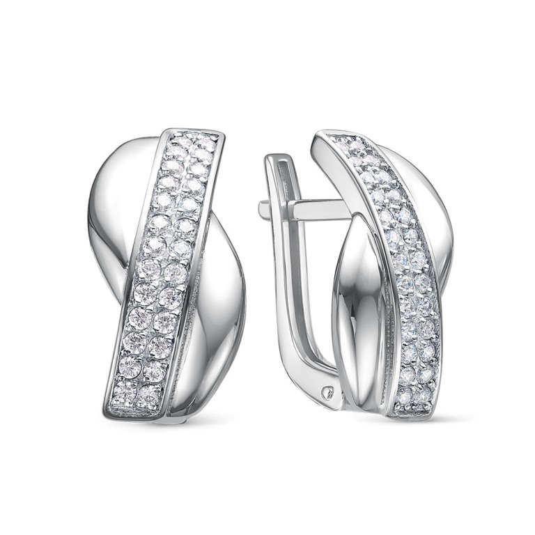 Серьги женские из родированого серебра 925 пробы с120093 с фианитом