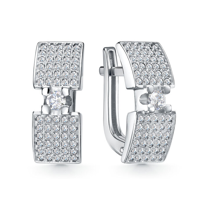 Серьги с английским замком женские из родированого серебра 925 пробы с120677