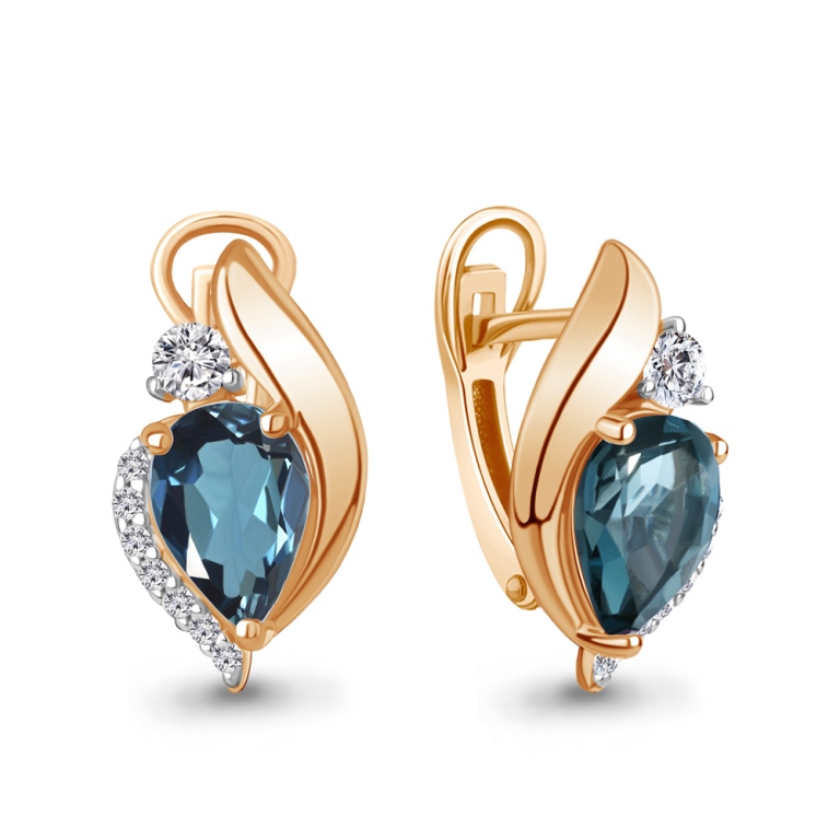 Серьги с английским замком женские из красного золота 585 пробы 4966108А с топазами и фианитами