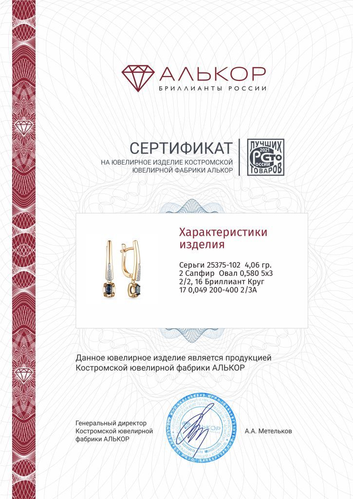 Серьги из золота 25375-102