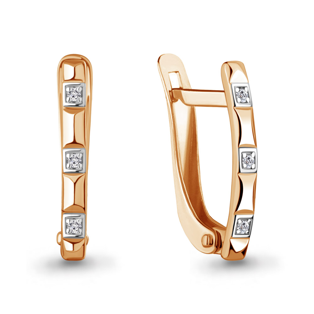 Серьги с английским замком женские из красного золота 585 пробы 400879 с фианитами