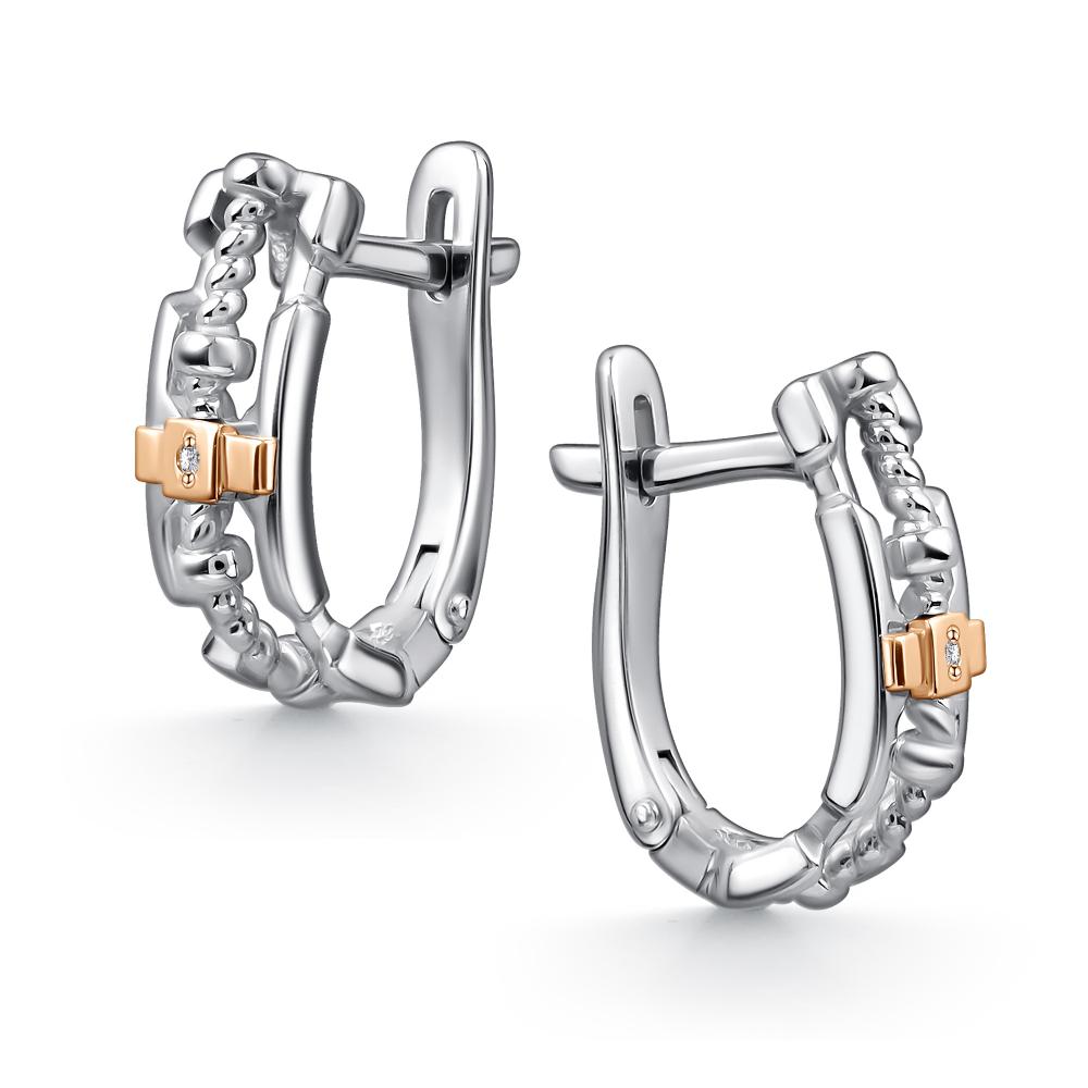 Серьги с английским замком женские из родированого серебра 925 пробы 02-4872/000Б-00 и бриллиантами