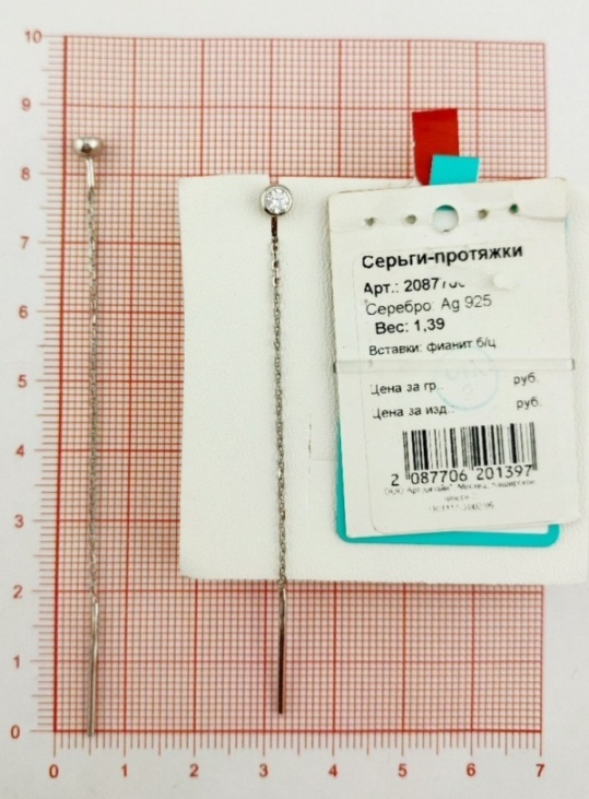 Серьги женские из родированого серебра 925 пробы 20877062 с фианитом