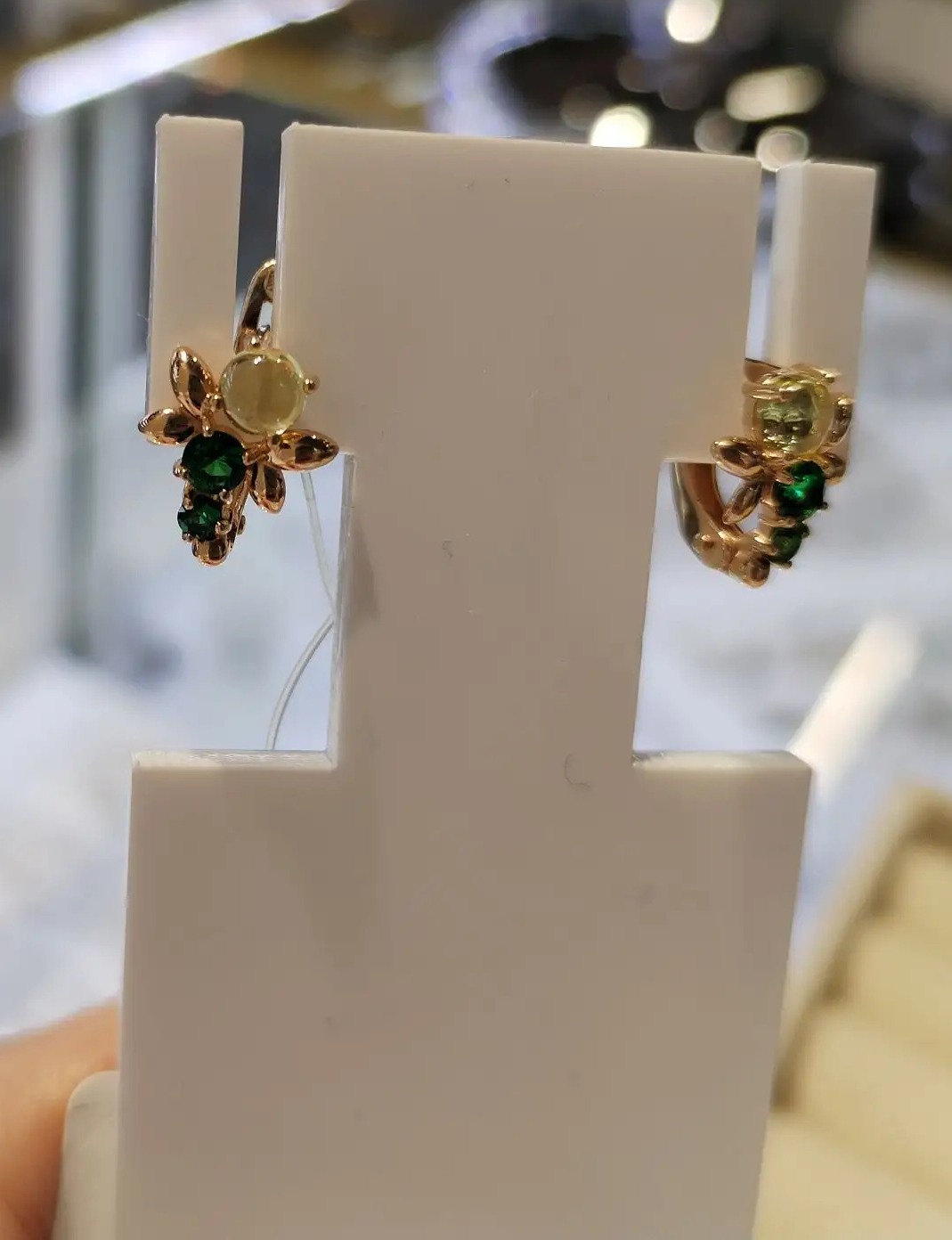 Серьги с английским замком детские из красного золота 585 пробы С130-870М1 и фианитами