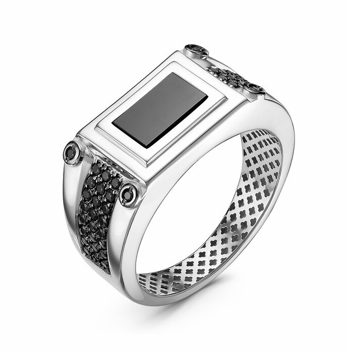 Печатка из родированого серебра 925 пробы с040016