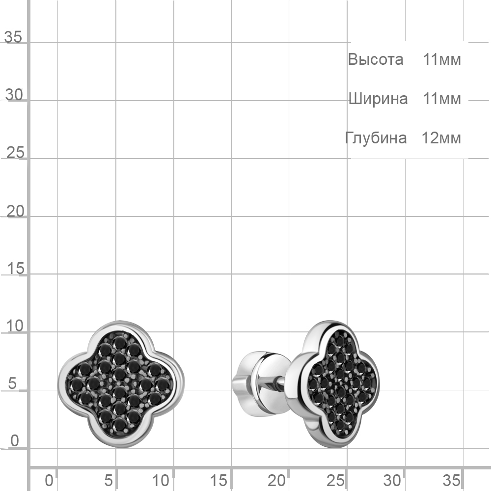 Серьги пусеты гвоздики из родированного серебра 925 пробы 401157Ч