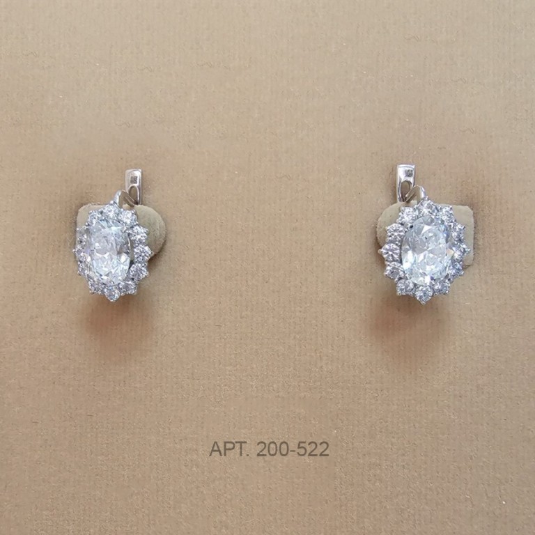 Серьги с английским замком женские из белого золота 585 пробы 200-522  Бесцветный