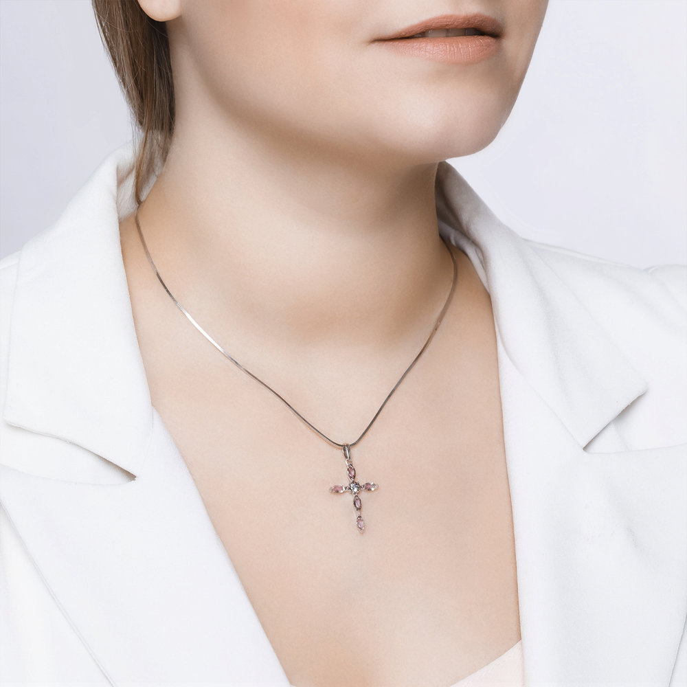 Крест из родированого серебра 925 пробы 92030509