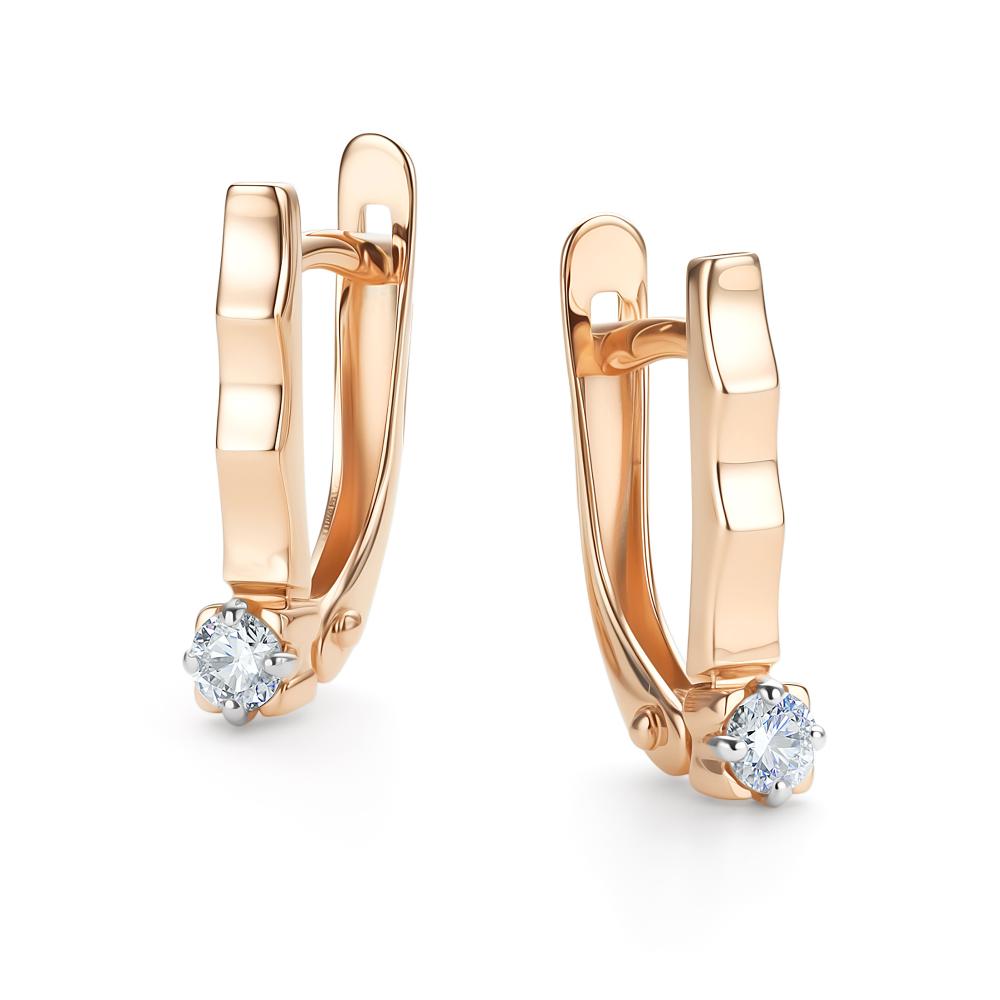 Серьги с английским замком женские из красного золота 585 пробы 26470-100 с бриллиантами