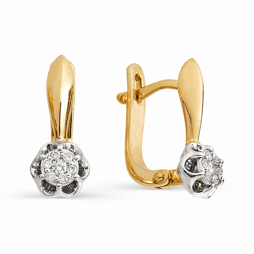 Серьги с английским замком женские из золота 585 пробы 2284-100 с бриллиантами