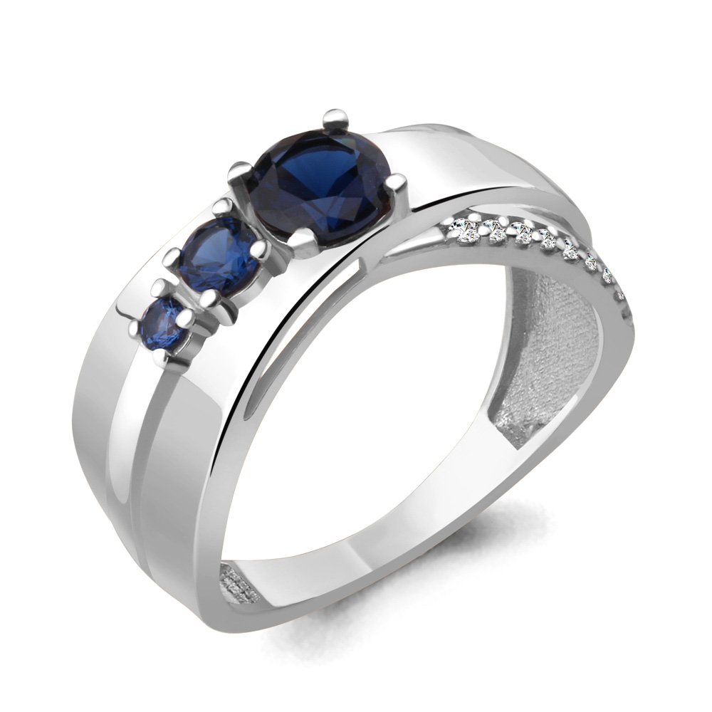 Кольцо из родированого серебра 925 пробы 64817Б с сапфирами