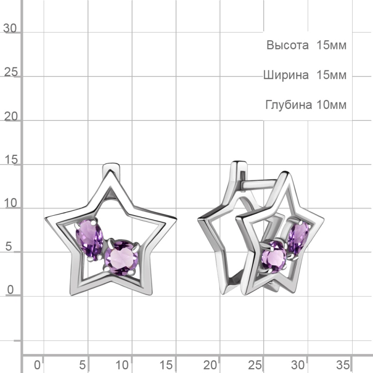 Серьги женские из родированного серебра 925 пробы 4733304 с аметистами