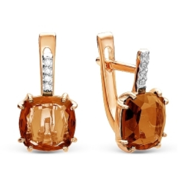 Серьги с английским замком женские из красного золота 585 пробы 200-1073  Коричневый