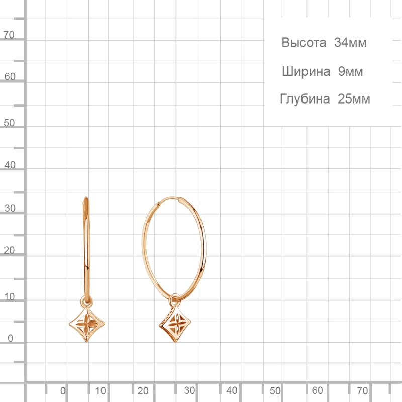 Серьги конго женские из красного золота 585 пробы 34798